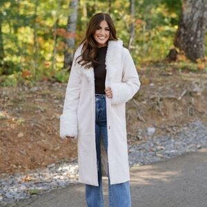 These three boutique Faux fur Trench coat- ivory
